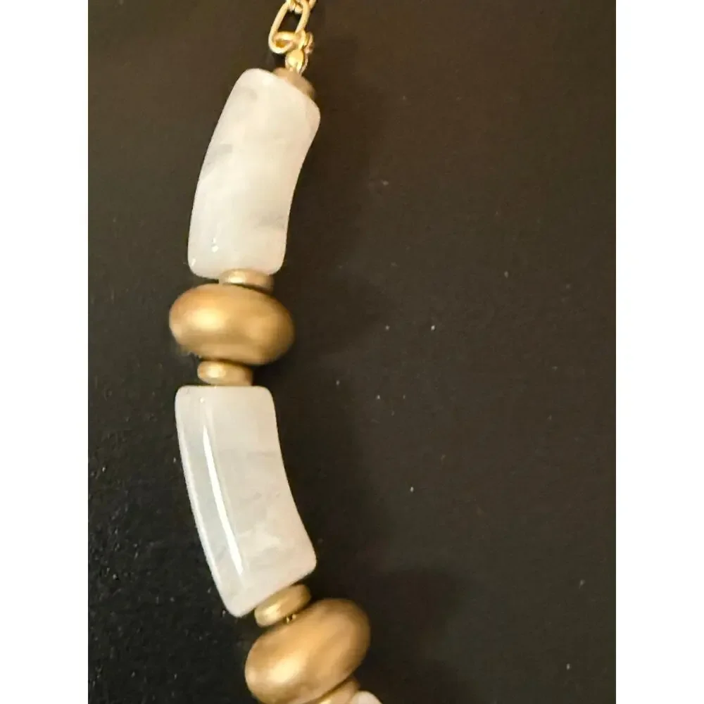 NWT Plunder White Marble Statement Necklace Gold Chunky Necklace Coastal Luxe